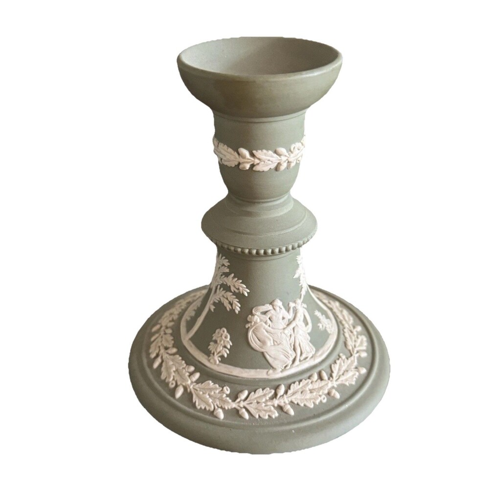 Wedgwood Cream-on-Celadon Jasperware Single Reading Candlestick – c.1950s–1960s